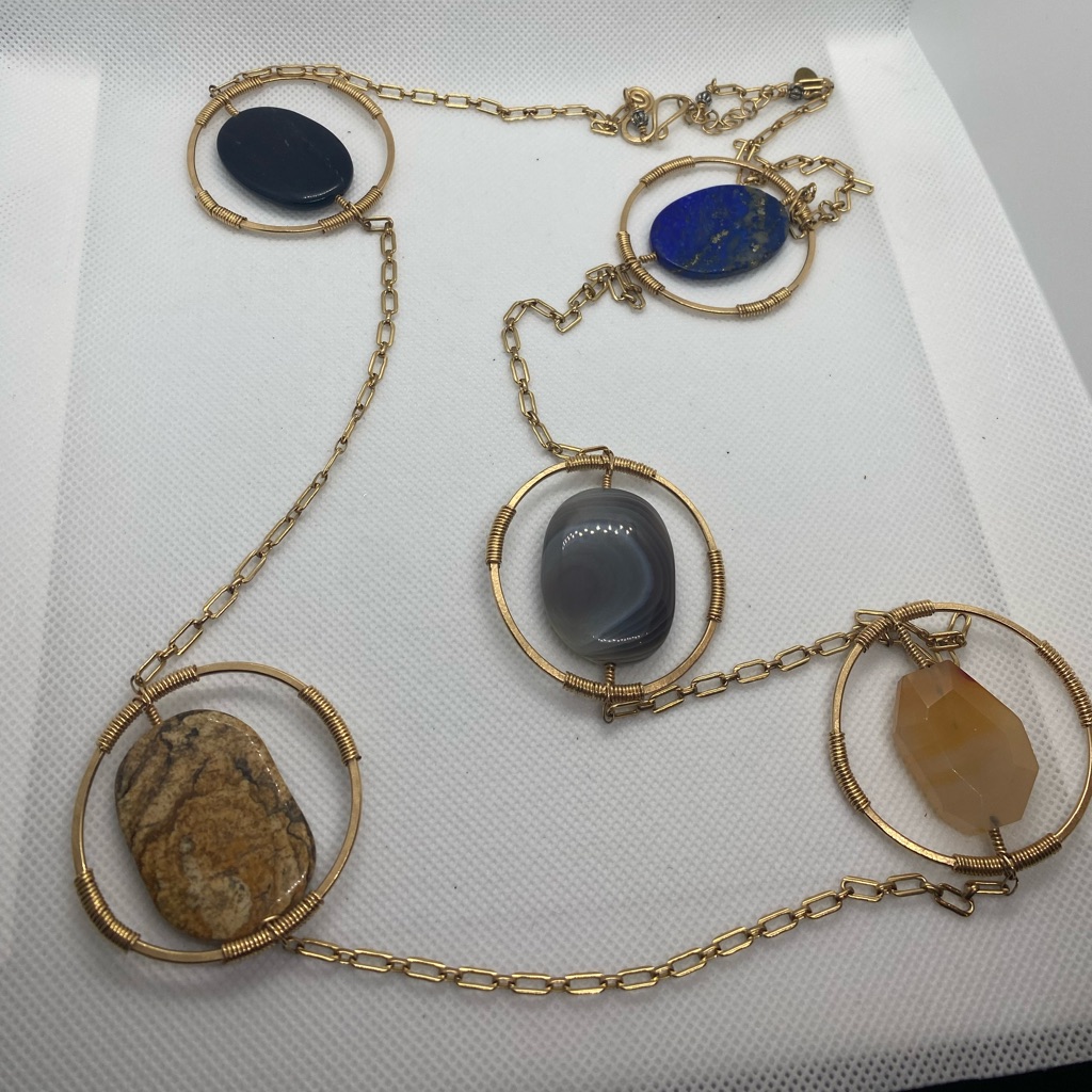 Double Happiness 22” Agate Gold Necklace